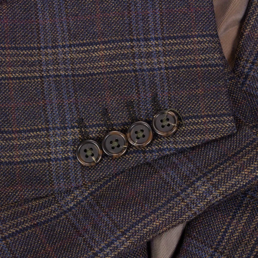 Stafford Sport Coat Blazer Mens 42R Slim Fit Brown Plaid Suede Elbow Patches